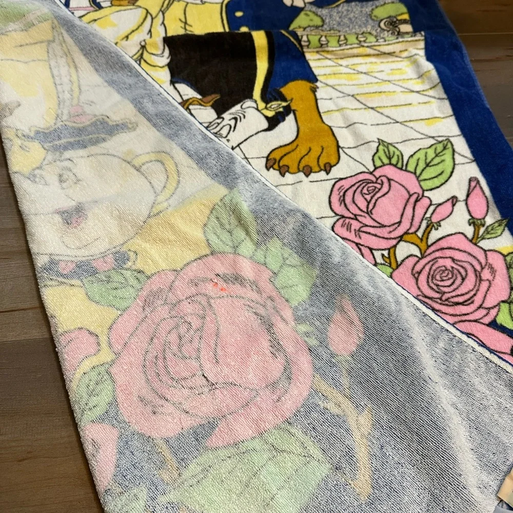 Vintage 1990s Franco Disney Beauty and the Beast Blue beach Towel